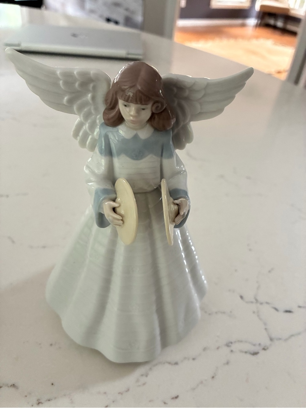 Lladro Porcelain Angel Figurine with Cymbals - Soft Blue & Cream